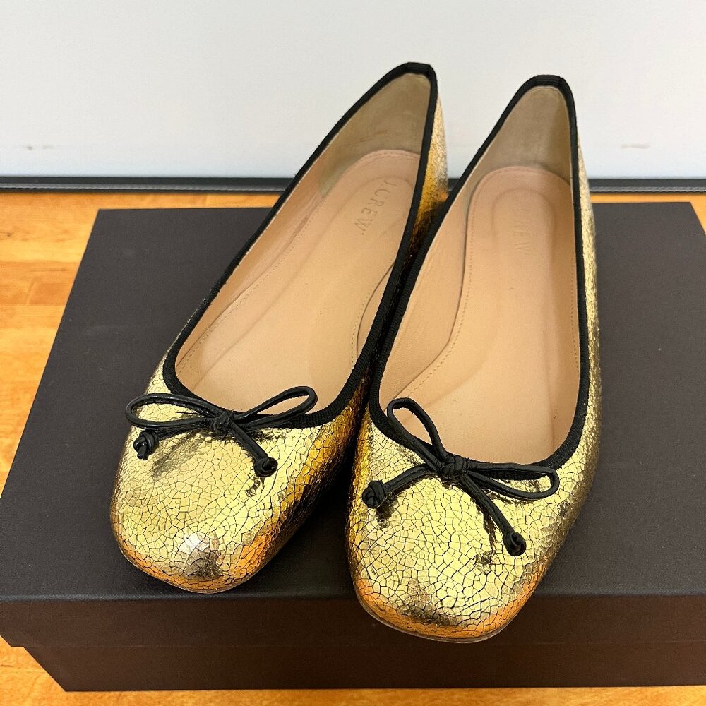 J. Crew Lily crackled gold ballet flats
